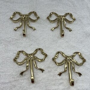 4 Pack Small Gold Bow Wall Hook Bow Knot Hooks for Hanging 4"x3.5" Decorative